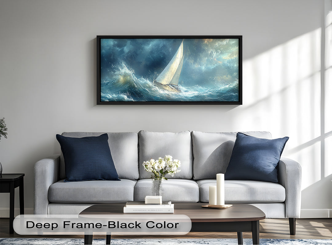Into the Surge – Sailboat Battling Ocean Waves Oil Painting