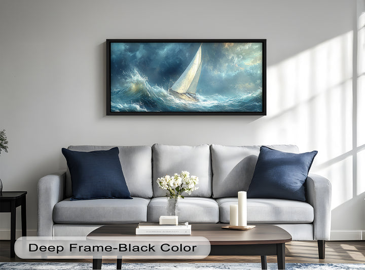 Into the Surge – Sailboat Battling Ocean Waves Oil Painting