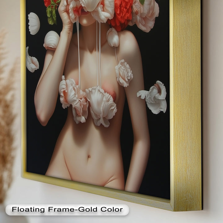 Bloomveil – Surreal Nude with Cascading Petals Oil Painting