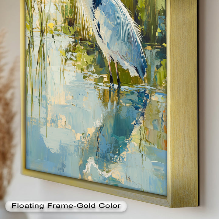 Reflections of Grace – Heron in Wetlands Oil Painting