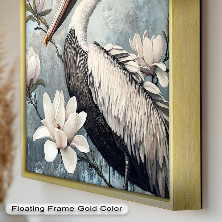 White Pelican Among Magnolia Blossoms - Animal Oil Painting