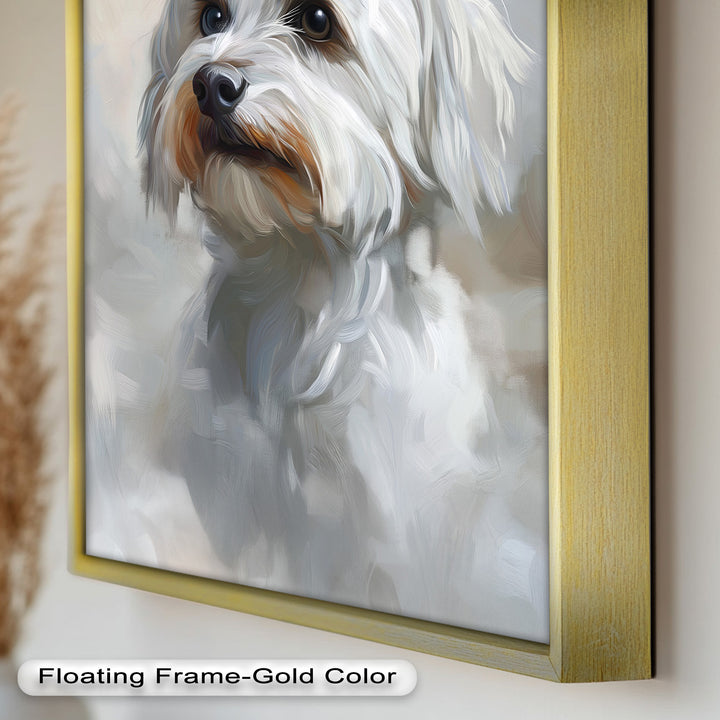 Snowy Gaze – White Maltese Portrait Animal Oil Painting