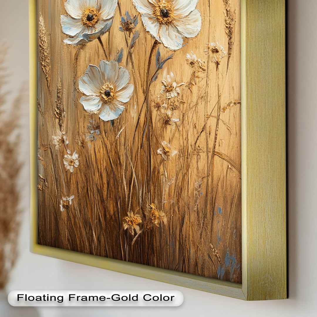 White Wildflowers in Wheat Field - Oil Painting