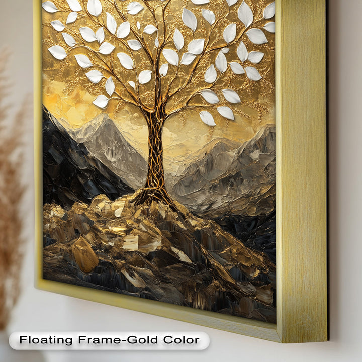 Golden Genesis – Abstraktes Ölgemälde „Baum des Lebens“