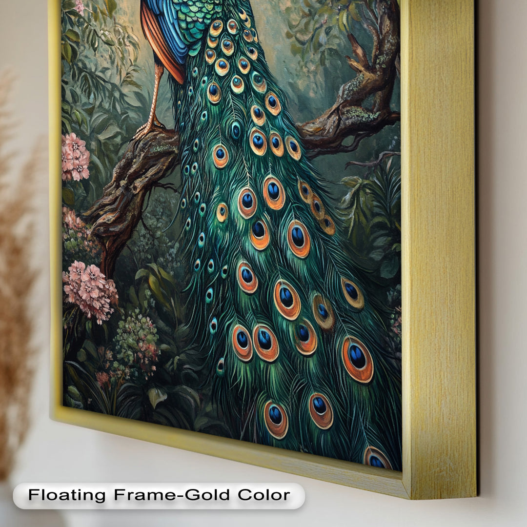 Peacock Among Blossoms – Regal Garden Beauty Animal Oil Painting