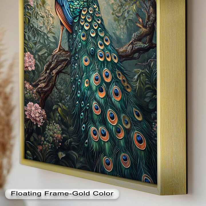 Peacock Among Blossoms – Regal Garden Beauty Animal Oil Painting