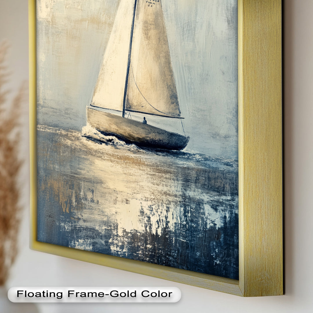 Golden Sail – Minimalistisches Ölgemälde „Boot auf See“