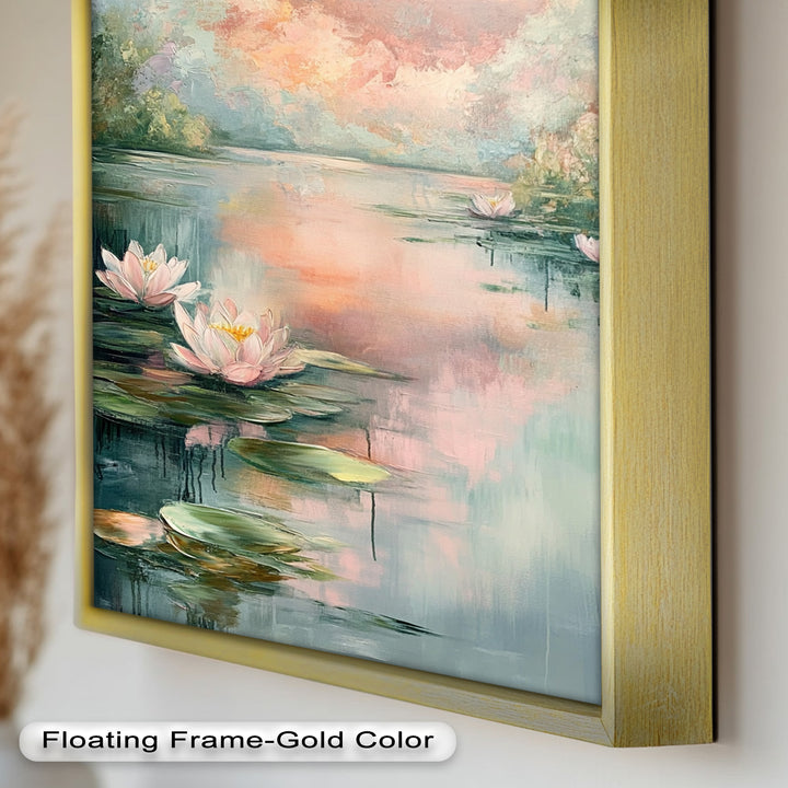 Pastel Water Lilies in Tranquil Lake - Flower Oil Painting