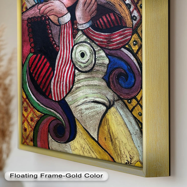 Melancholy in Stripes – Colorful Cubist Woman Portrait Picasso Oil Painting