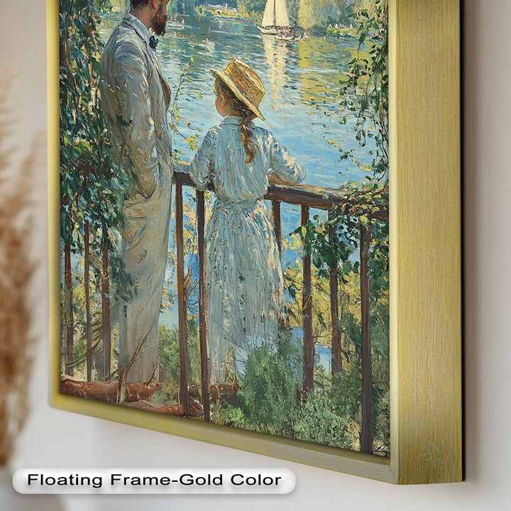 Father and Daughter by the Lake - Impressionist Oil Painting