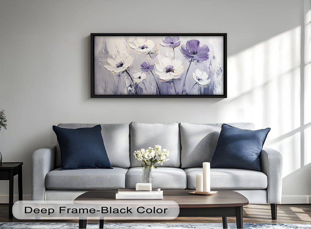 White and Purple Florals on Misty Background - Flower Oil Painting