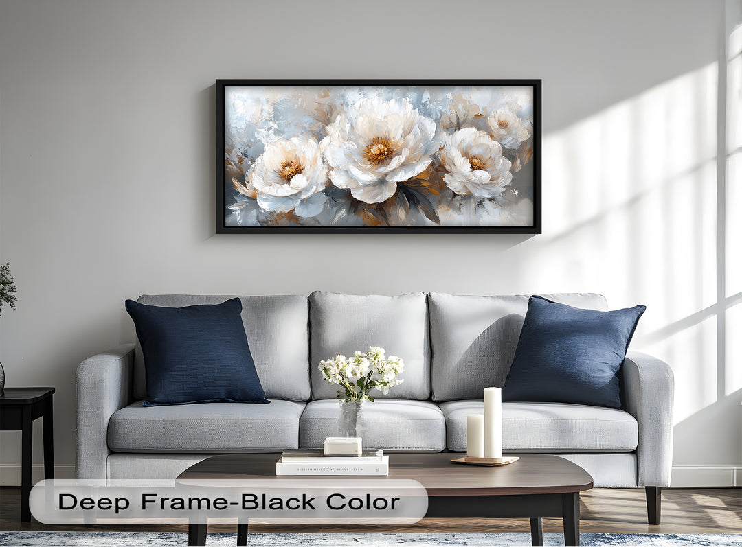 White Petals on Soft Neutral Background - Flower Oil Painting