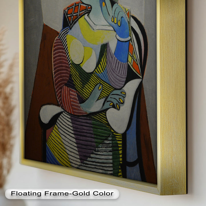 Striped Serenity – Colorful Woman in Hat Picasso Oil Painting