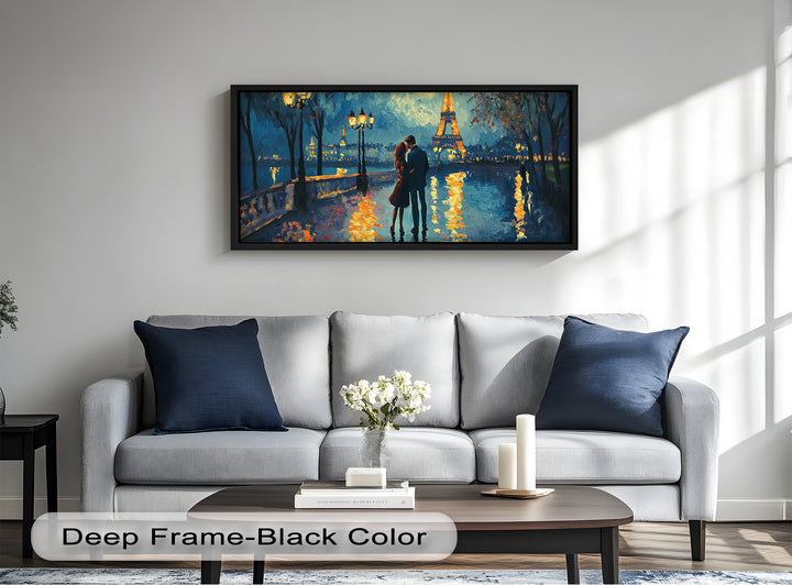 Eiffel Glow – Lovers Embrace by the Seine Love Oil Painting