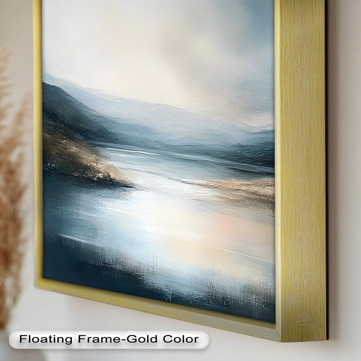 Misty Mountain Lake Landscape - Framed Oil Painting