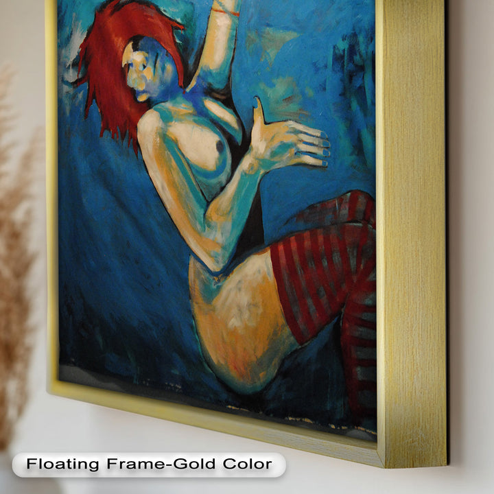 Descent in Blue – Expressionist Female Nude Picasso Oil Painting