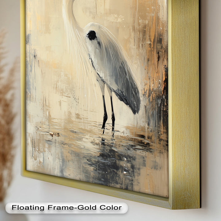 Golden Stillness – Heron in Reflective Water Oil Painting