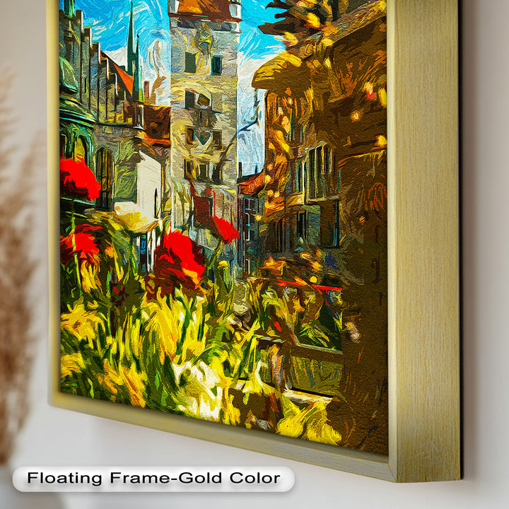 Sunlit Cathedral Square – Vibrant European Cityscape Picasso Oil Painting