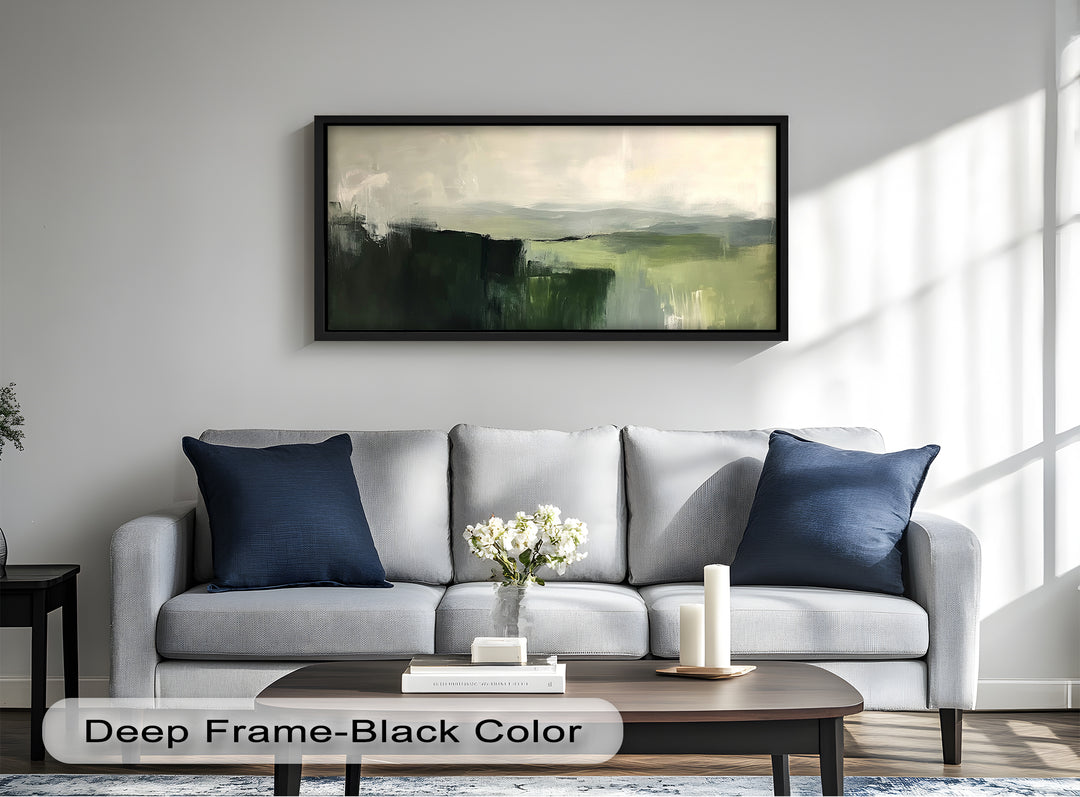Misty Valley Horizon – Green Abstract Oil Painting