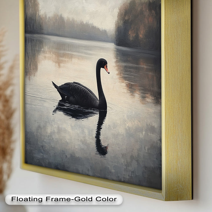 Black Swan at Dusk – Lake Scene Oil Painting