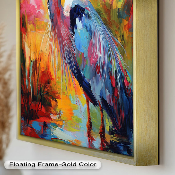 Colored Heron in Abstract Color Splash – Animal Oil Painting