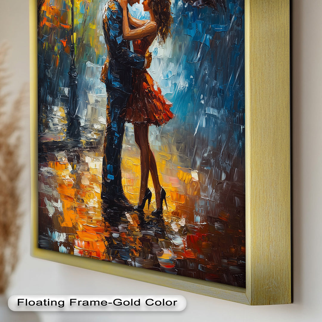 Evening Embrace – Romantic Rainy Street Scene Love Oil Painting