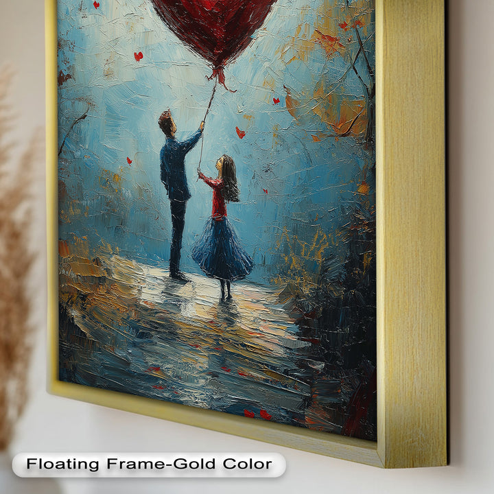 Romantic Red Heart Balloon Scene - Love Oil Painting