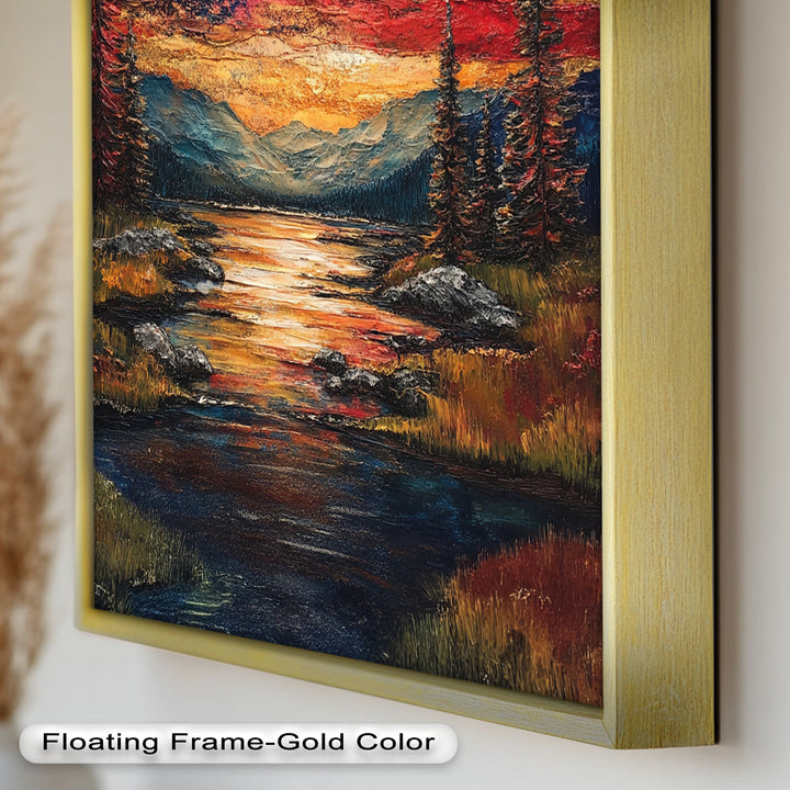 Amerikanische Flagge Sonnenuntergang Landschaft - Patriotisches Ölgemälde