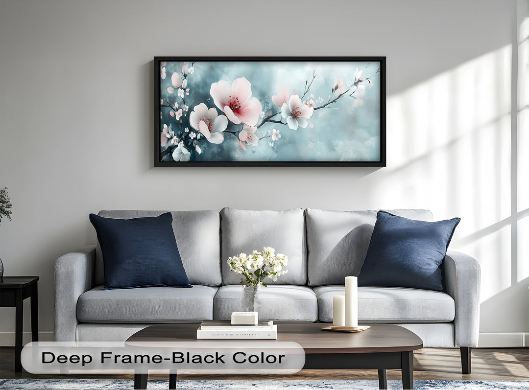 Soft Pink and White Petals on Tranquil Blue - Flower Oil Painting