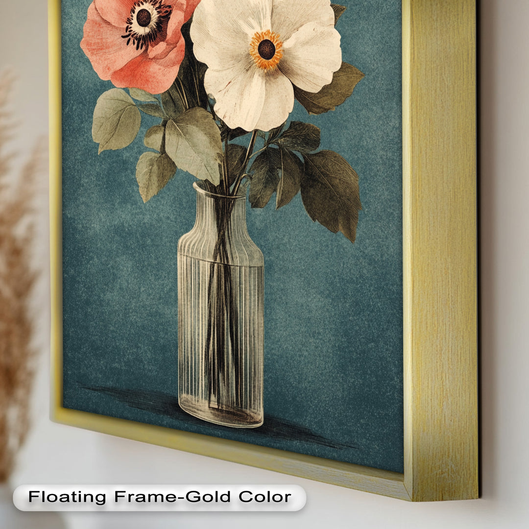 Vintage Mohnblumen in Glasvase – Romantisches Blumenölgemälde