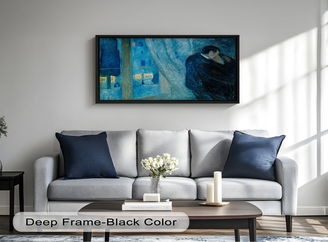 Blue Lovers by the Window – Expressionist Oil Painting