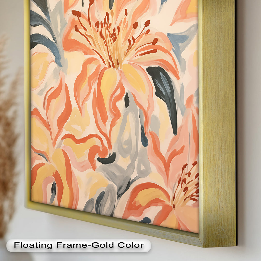 Sunlit Lilies – Abstract Coral Flower Oil Painting