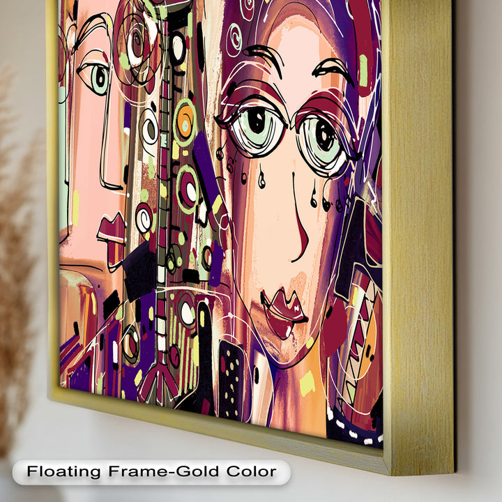 Whispers in Color – Dual Faces with Expressive Eyes Picasso Oil Painting