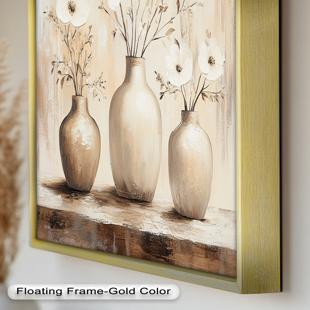 Serenity in Neutral Tones – White Floral Still Life Oil Painting