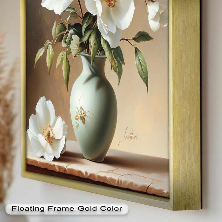 White Peony Still Life – Classic Floral Arrangement Flower Oil Painting