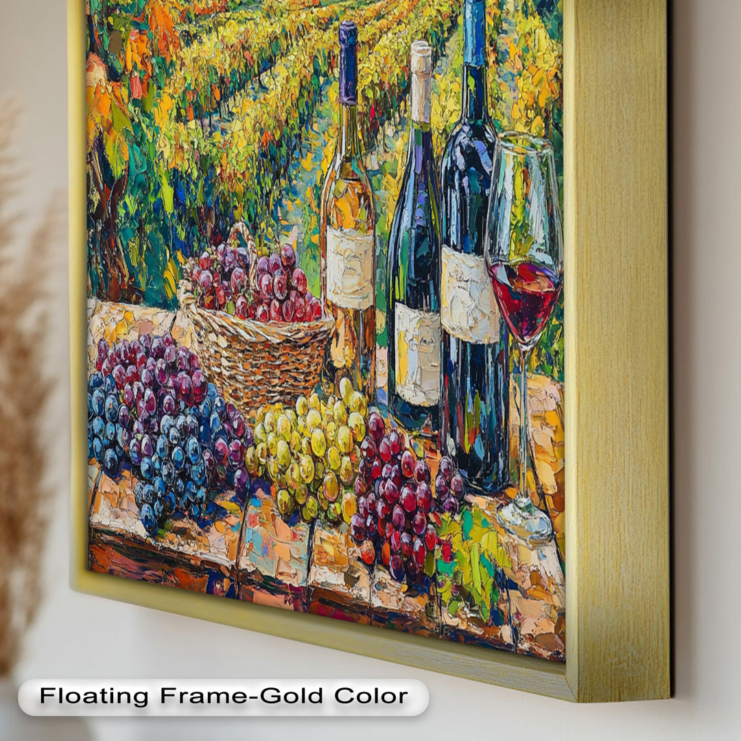 Wine Bottles and Grapes in Sunlit Fields - Still Life Oil Painting