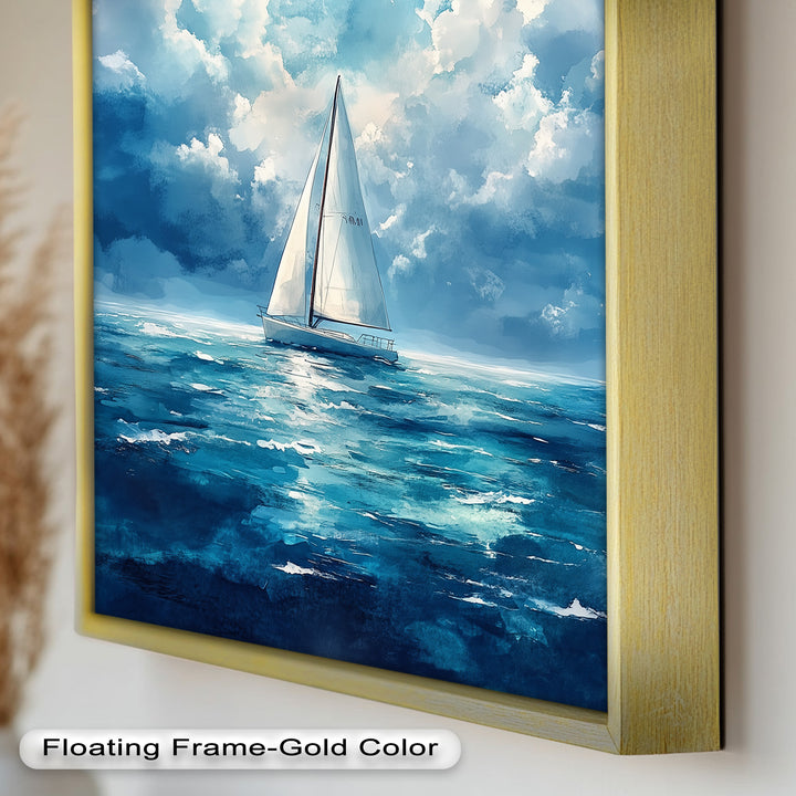 Blue Sky – White Sailboat Oil Painting