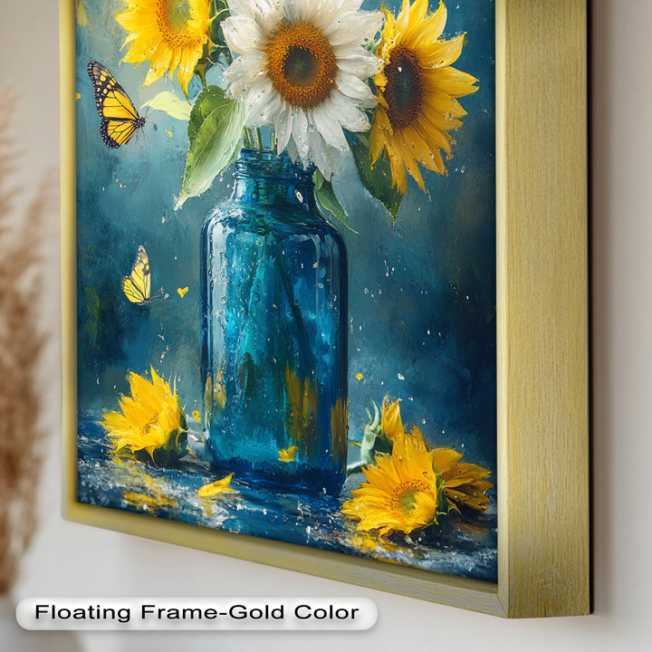 Sun-Kissed Radiance – Sunflowers in Blue Jar Flower Oil Painting