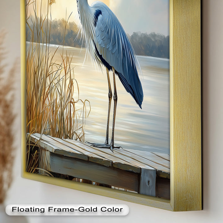 Majestic Heron in Misty Marshland - Animal Oil Painting