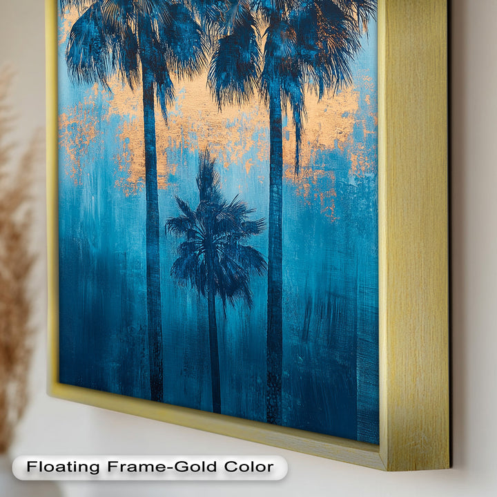 Blue Sunset Palms – Tropical Oil Painting