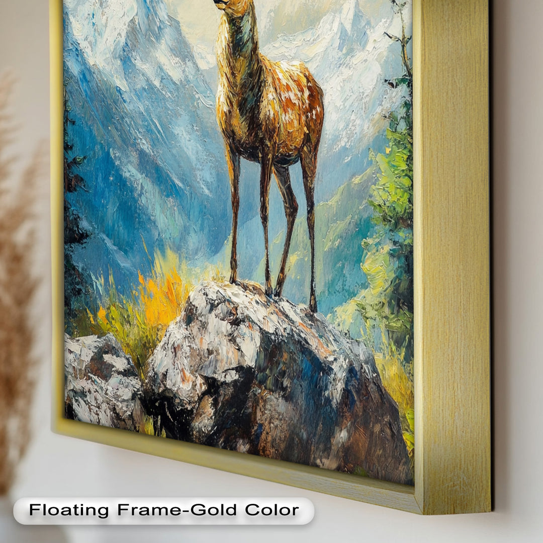 Stag in Mountain Landscape - Animal Oil Painting
