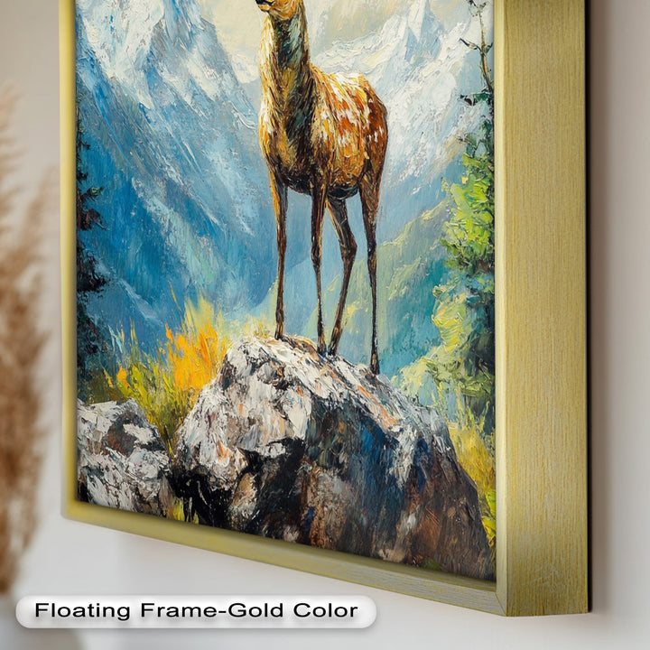 Stag in Mountain Landscape - Animal Oil Painting