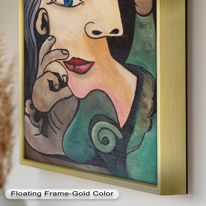 Whimsical Bloom – Surreale Frau mit gelber Blume Picasso Ölgemälde