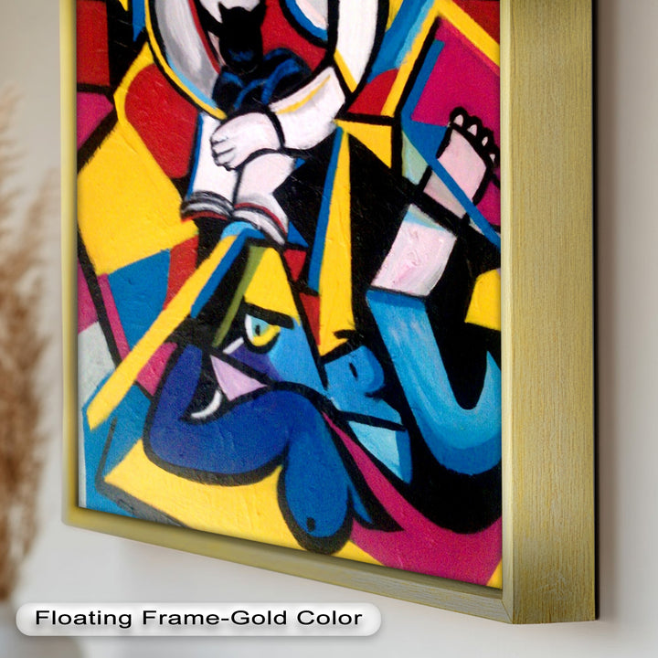 Cubist Woman with Cat Wall Art – Abstract Oil Painting
