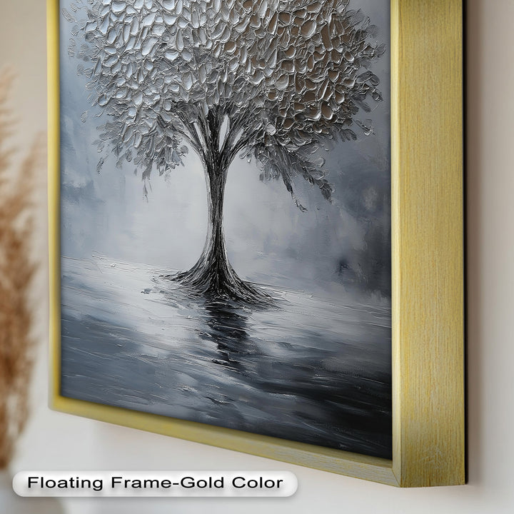 Silver Stillness – Tree in Monochrome Abstract Oil Painting