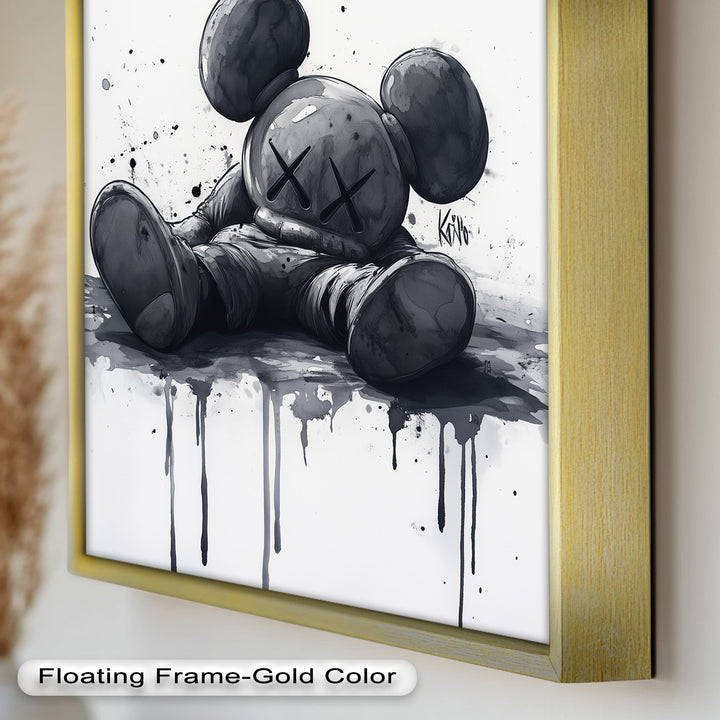 Gefallenes Schweigen – Monochromes KAWS-Ölgemälde