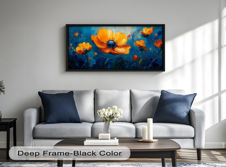 Orange Flowers on Deep Blue - Flower Oil Painting