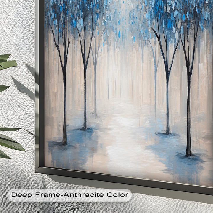 Misty Blue Blossom Trees Wall Art – Floral Oil Painting