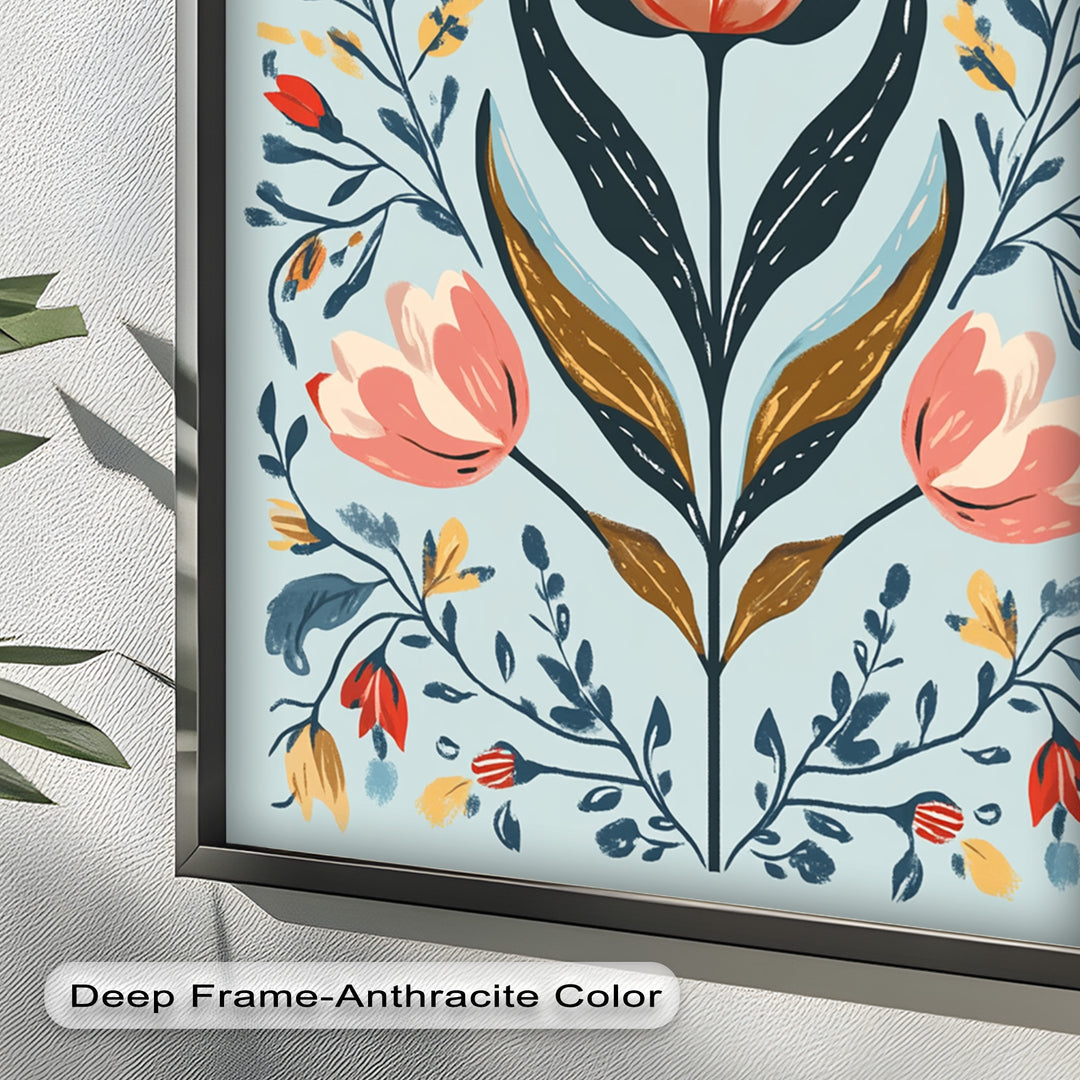 Folk-inspirierte Tulpenharmonie – Boho-Blumenölgemälde