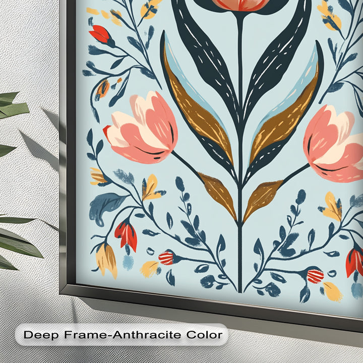 Folk-inspirierte Tulpenharmonie – Boho-Blumenölgemälde